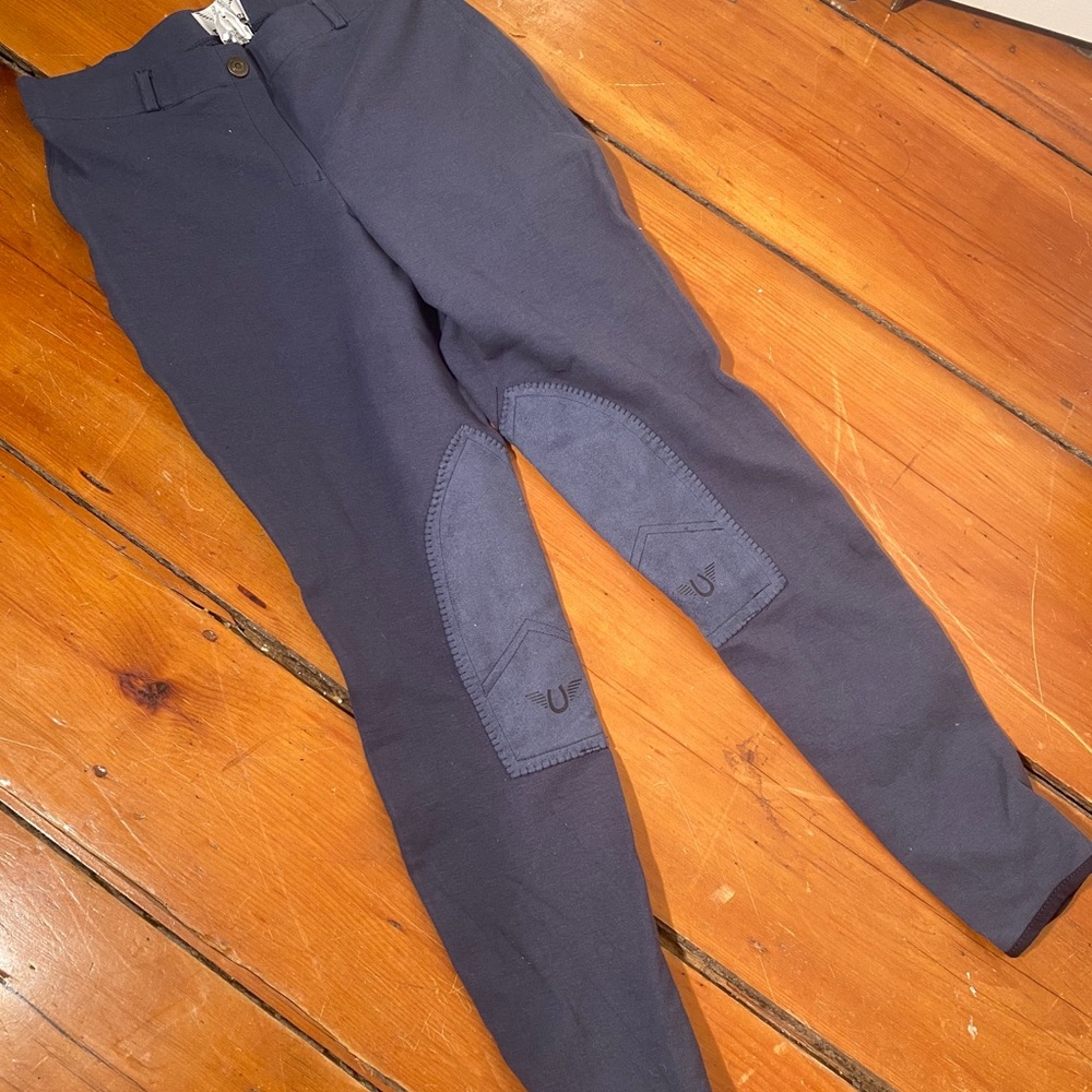 Dusty blue riding pants. Large. Suede insets. NWT